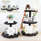 3 Tier Serving Tray， Wood Cupcake Stand，3 Tier Cupcake Stand，Tiered Tray Stand，Wooden Tiered Tray Stand，Suitable for Weddings/Birthdays/Dinners，（Black）.