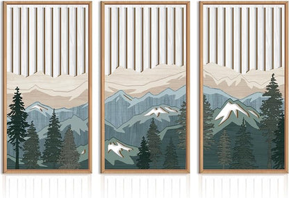 IARTTOP Large Mountain Wood Wall Art Framed Decor Set Of 3, Modern Mountain by IARTTOP