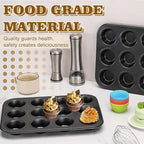 BEWOS 2 PCS Non-Stick 12 Cup Muffin Pan, Carbon Steel Mini Muffin Pan with 24 Reusable Silicone Silicone Molds, Dishwasher Safe & Easy Clean Muffin Tin, Baking Moulds for Muffins or Cupcake（Grey）