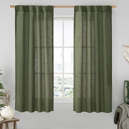Linen Curtains 60 Inch Length 2 Panels, Light Filtering Sheer Panels | Semi by LAMIT