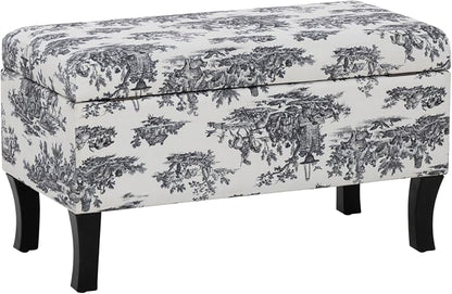 Linon Stephanie Black and White Toile Fully Upholstered Bench - Image 12