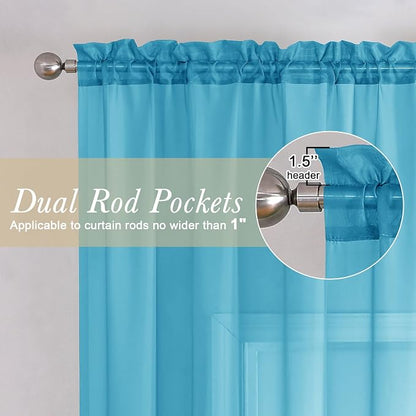 Turquoise Sheer Curtains 108 Inches Long 2 Pcs, Rustic Farmhouse Dual Rod - Image 6