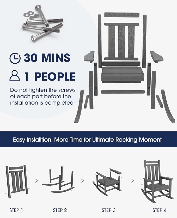KINGYES Oversized Outdoor Rocking Chair, All-Weather Patio Rocking Chairs - Image 6