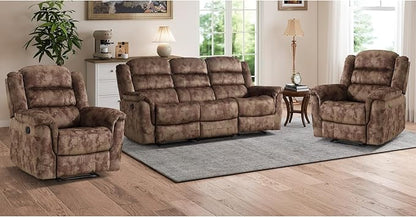 EBELLO 3 Pieces Reclining Living Room Set, Soft Fabric Manual Recliner Sofa by EBELLO