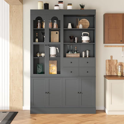 VilroCaz 75'' Tall Freestanding Kitchen Pantry Cabinet, Wood Large Cupboard - Image 3