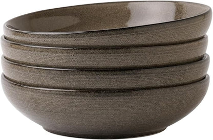 famiware Tempus Pasta Bowls Set of 4, 40 oz Bowls for Kitchen, Stoneware Deep Serving Bowls, Dishwasher & Microwave Safe Bowls for Cereal, Salad, Soup, Dessert etc - Dark Olive