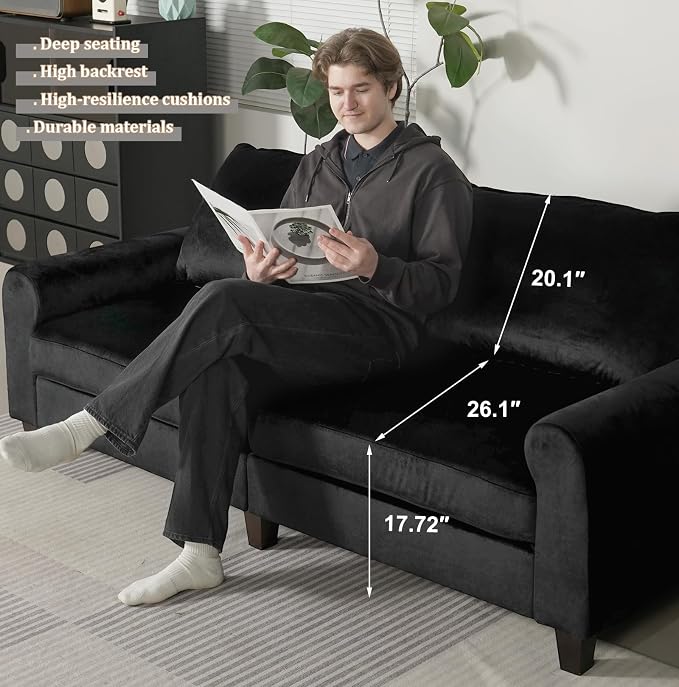 EASE MOOSE 88.5" Large Seat Velvet Loveseat Sofa, Soft Deep Seat Couches - Image 5