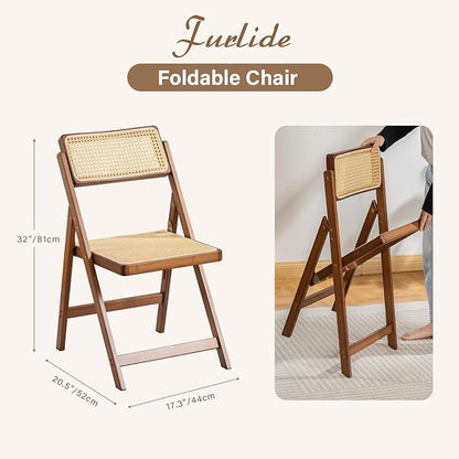 Furlide Rattan Folding Chairs, Modern Mid Century Dining Chairs Set of 2 - Image 2