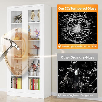 Locking Display Cabinet with Glass Door, 71”H Metal Curio Cabinets with - Image 4