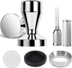 53mm Espresso Accessories Kit,Wdt Tool Espresso,Solid Espresso Tamper,Dosing Funnel and Coffee Puck Screen,Silicone Tamper Mat,0.4mm Stainless Steel 6pin Espresso Stirrer,Barista Tools Espresso Kit