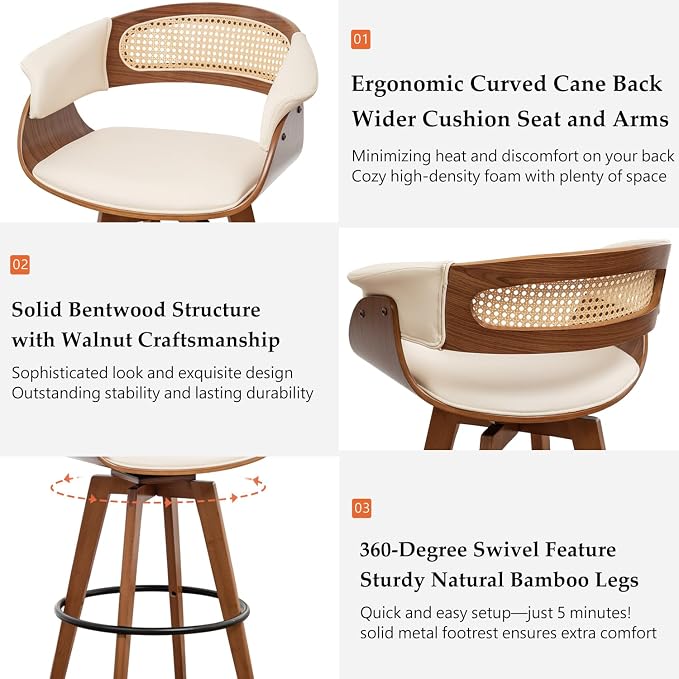 Set of 3 Rattan Swivel Bar Stools - Image 3