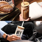 Kodrine 20oz Glass Water Tumbler with Straw and Lid, Bamboo Lids Water Bottle, Iced Coffee Cup Reusable, Wide Mouth Smoothie Cups with Protective Silicone Sleeve BPA FREE-Light Blue