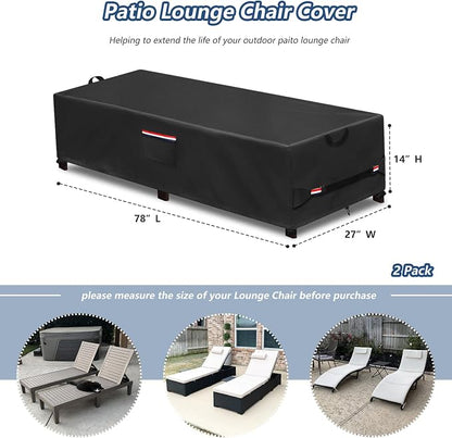 Waterproof Patio Lounge Chair Cover 2 Pack, Heavy Duty 600D Waterproof Outdoor - Image 2
