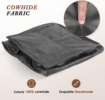 Leather Ottoman, Handmade Stuffed Square Ottoman, Genuine Leather Pouf - Image 6