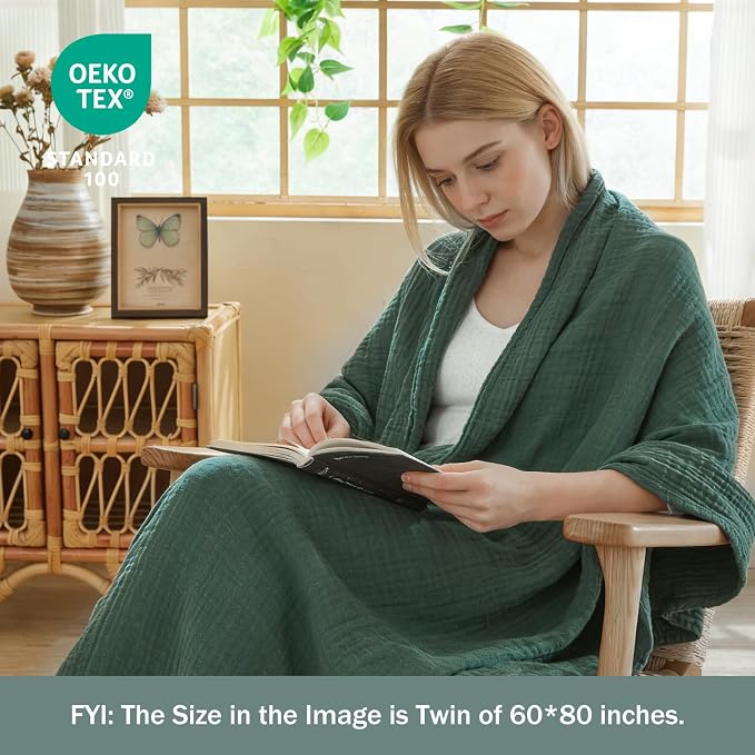 EMME Muslin Blankets for Adults Throw Blanket for Couch Breathable Gauze Soft - Image 2