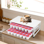 K Cup Holder Organizer for 70 Pods, 2-Tier Coffee Pod Holder for K-Cup with 2 Sliding Storage Drawers, Coffee Station Bar Organizer Accessories for Kitchen Countertop Home Office, White