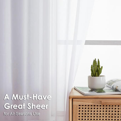 White Sheer Curtains 84 inches Long 2 Panels Set, Sheer White Curtains - Image 2