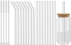 Lazycorner Reusable Glass Straws Set 16 Pcs 8.5''x 10MM Bent Straight Clear Glass Drinking Straws Set of 8 Straight and 8 Bent with 4 Cleaning Brushes Perfect For Smoothies, Tea, Juice-Clear Cocktail.