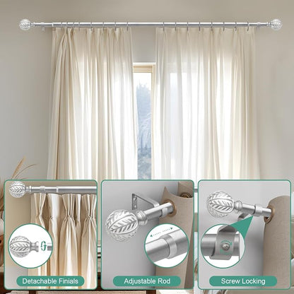 QDWIS Silver Curtain Rods for Windows 66 to 120 inch, Rustic Decorative Drapery - Image 9