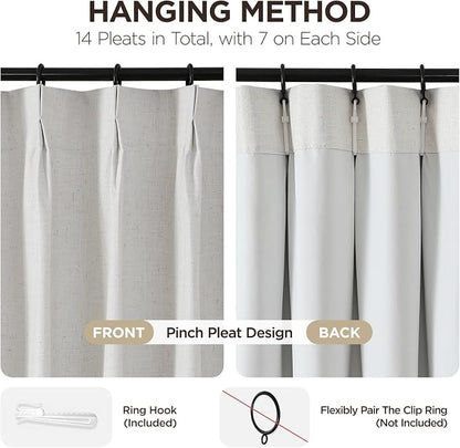 Joydeco Pinch Pleated Linen Curtains Darkening Drapes - Image 3