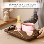 Pink Matcha Set, 8 Pcs Matcha Whisk Set with Porcelain Sakura Tea Cup, Matcha Bowl, Whisk and Holder, Bamboo Scoop, Scoop Rest, Sifter, Tea Mat - Gift for Matcha Lover
