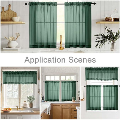 Hunter Green Valances for Windows, Sheer Curtains 14 Inch Length 2 Pack Kitchen - Image 6