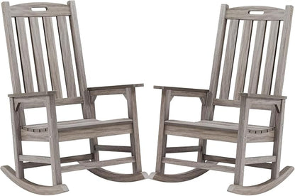 Psilvam Outdoor Rocking Chair Set of 2, Poly Lumber Oversized Rocking Chair by PsilvamGardenFurniture