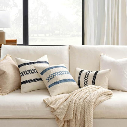 MIULEE Set of 2 Navy Blue Boho Decorative Pillow Covers 18x18 Inch | Farmhouse - Image 2