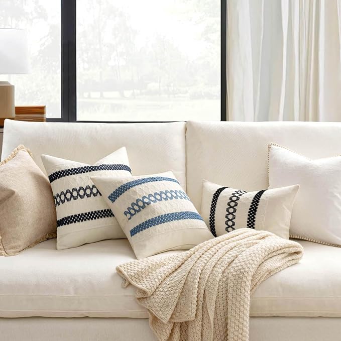 MIULEE Set of 2 Coastal Blue Boho Decorative Pillow Covers 16x16 Inch | - Image 2
