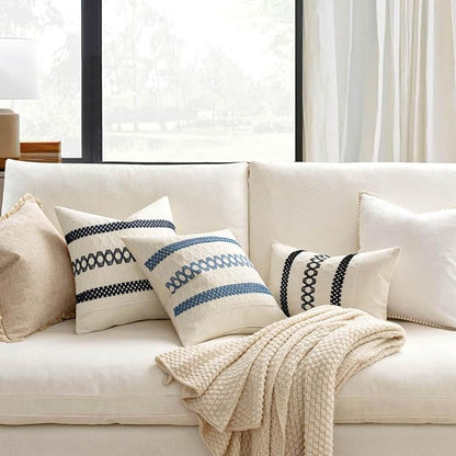 MIULEE Set of 2 Navy Blue Boho Decorative Pillow Covers 20x20 Inch | Farmhouse - Image 2