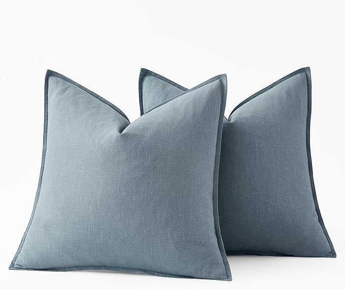 MIULEE Decorative Linen Pillow Covers 18x18 Inch Blue Grey | Boho Farmhouse​ - Image 6