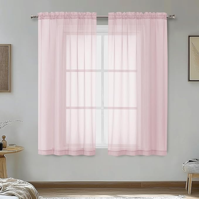 Blush Pink Sheer Curtains 45 Inches Long 2 Panels by OVZME