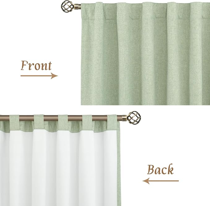 Light Green 100% Blackout Linen Curtains 63 Inches 2 Panels | Linen Textured - Image 8