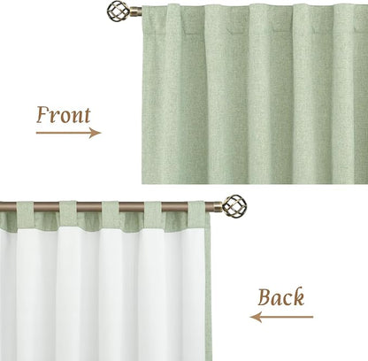 100% Blackout Linen Curtains for Cafe 40 Inch Length 2 Panels | Light Green - Image 8