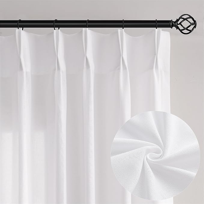 White Pinch Pleat Linen Curtains 72 Inch Width 120 Inches Long | Light - Image 9