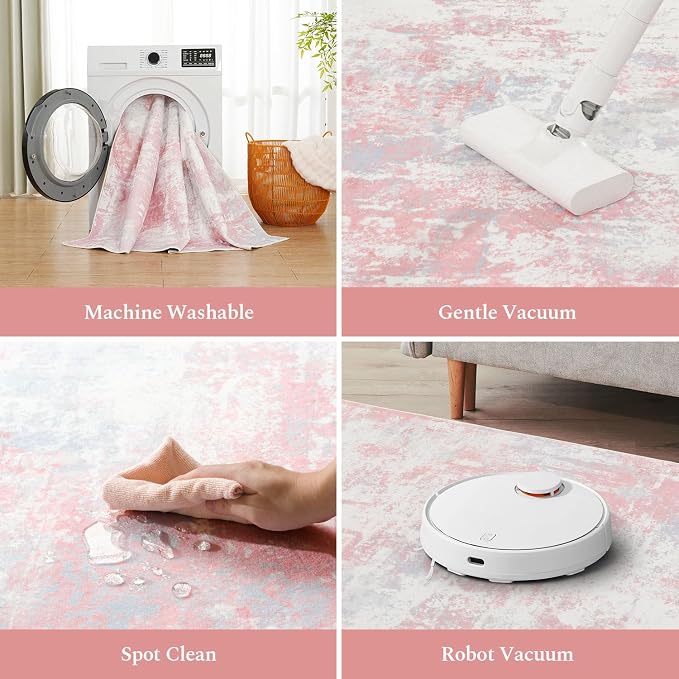 Rugflix 8x10 Area Rugs for Bedroom, Washable Pink Large Rug | Machine Washable; - Image 5