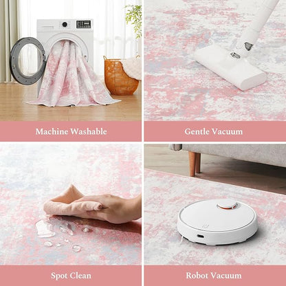 Rugflix 8x10 Area Rugs for Bedroom, Washable Pink Large Rug | Machine Washable; - Image 5