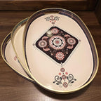 Oval Plastic Serving Tray with Handles, Elegant Decorative Tray for Coffee Table, Ottoman, Living Room, Kitchen, Outdoor Use. 10"*16"*1.4" C
