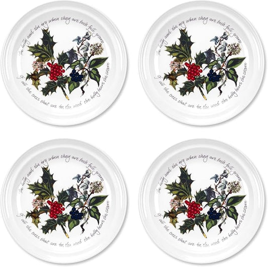 Portmeirion Holly and Ivy 7.25" Bread & Butter Plate (Set of 4) - Earthenware Side Plates, Holly Design - Festive Christmas Tableware - Microwave, Oven, Freezer, Dishwasher Safe - Holiday Dishware