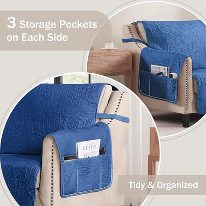 Large Blue Recliner Chair Covers, Quilted Décor Water-Repellent Lazy Boy Chair - Image 3