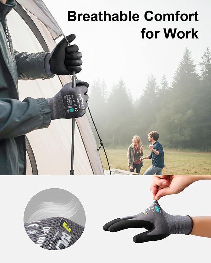 DULFINE Safety Work Gloves MicroFoam Nitrile Coated-24 Pairs Pack,Seamless Knit Nylon Glove with Black Micro-Foam Nitrile Grip,Ideal for General Purpose,Automotive,Home Improvement,Painting(XX-Large)