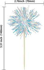 Gyufise 30Pcs Foil Firework Cupcake Toppers Sparkle Tinsel Cake Toppers Tinsel Drink Cake Decoration Cocktail Picks for Birthday Wedding Graduation Party Supplies Laser White
