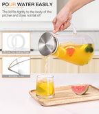 Glass Pitcher with Lid and Handle, 2 Liter 68oz Water Pitcher with Spout for Fridge, Borosilicate Glass Jug for Hot/Cold Drink, Large Ice Tea Carafe for Juice, Coffee, Sangria, Beverage