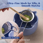 Matcha Set, 8Pcs Floral Ceramic Matcha Set with Matcha Whisk, Holder, Scoop, Scoop Rest, Sifter, Spoon and Tea Towel - Thoughtful Matcha Whisk Set Gift for Matcha Lovers (Blue)