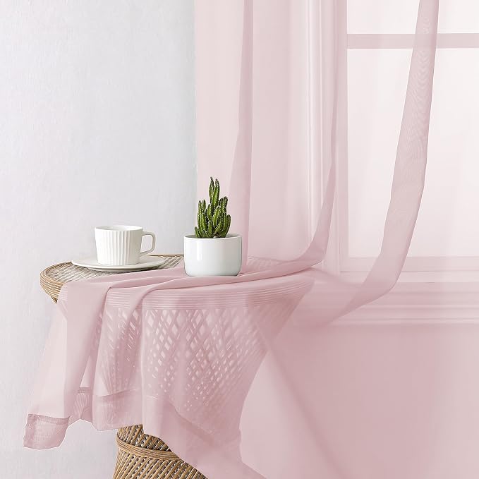 Blush Pink Sheer Curtains 78 Inches Long 2 Panels, Modern Airy Voile Solid - Image 4