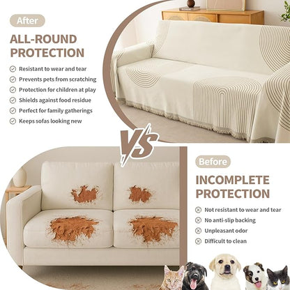 Couch Cover for Dogs, Boho Sofa Covers for 3 Cushion Couch, Chenille Sofa - Image 3