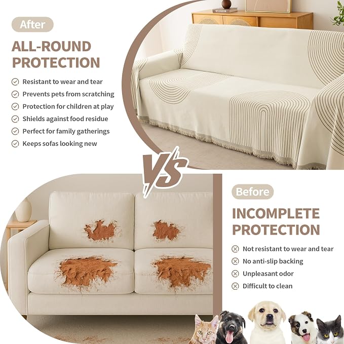 Couch Cover for Dogs, Boho Sofa Covers for 3 Cushion Couch, Chenille Sofa - Image 4