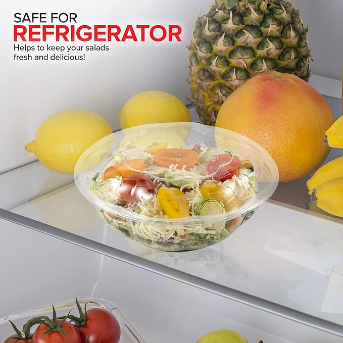 Stock Your Home 24oz Clear Plastic Salad Bowls with Lids Disposable (50 Pack) Small Takeout Container with Snap on Lid for Fruit Salads, Quinoa, Lunch and Meal Prep, Acai Bowl, To-Go Party Containers