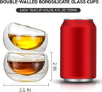 4 Pack Double Walled Glass Teacups Insulated Glasses - (4oz / 120ml) Heatproof Borosilicate Tea Cup, Mini Espresso Cups Gift Box