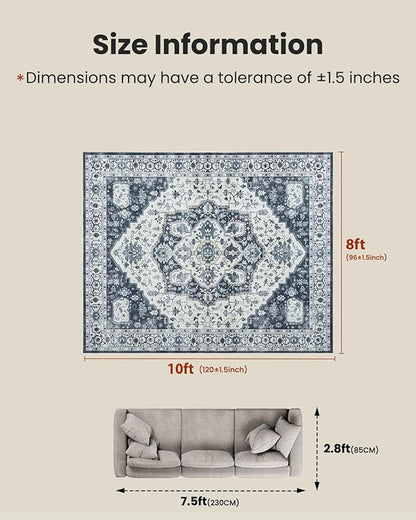 AMADA HOMEFURNISHING 8x10 Area Rug, Washable Low-Profile Large Area Rug - Image 2